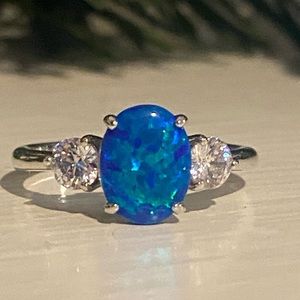 Blue Fire Opal and White Topaz Ring, size 7